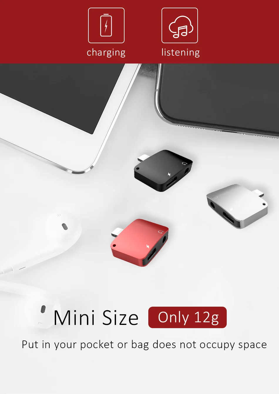 !ACCEZZ Mini 2 IN 1 Lighting Audio Charging Converter For iphone X 8 7 Plus XS MAX XR 3.5mm Headphone Jack Adapter AUX Splitter (2)