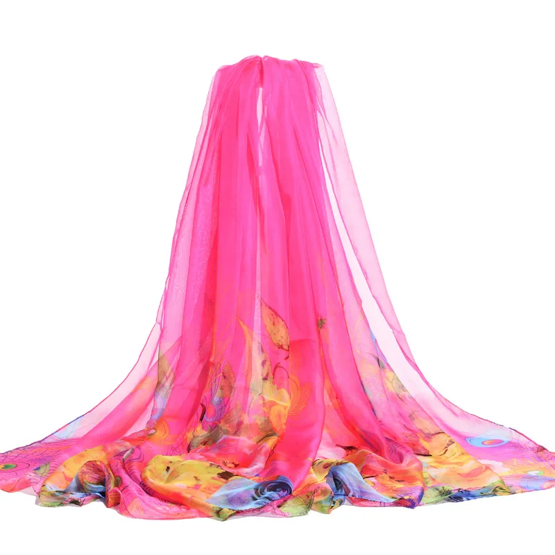 [FAITHINK] Модный женский хиджаб твердый Павлин крыло печати шарф пончо длинный большой размер Bufanda 200*150 см синий/оранжевый/фиолетовый - Цвет: CJ11 rose
