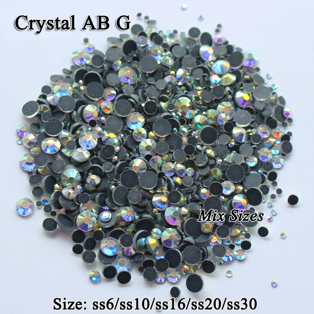 Crystal AB исправления Кристалл Flatback со стразами блестящие камни SS6 SS10 SS16 SS20 SS30 Mix Craft