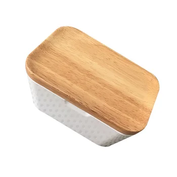 

Multifunction Kitchen Storage Box Sealed Crisper Wooden Lid Butter Container Kitchen Storage Box for Home Restaurant