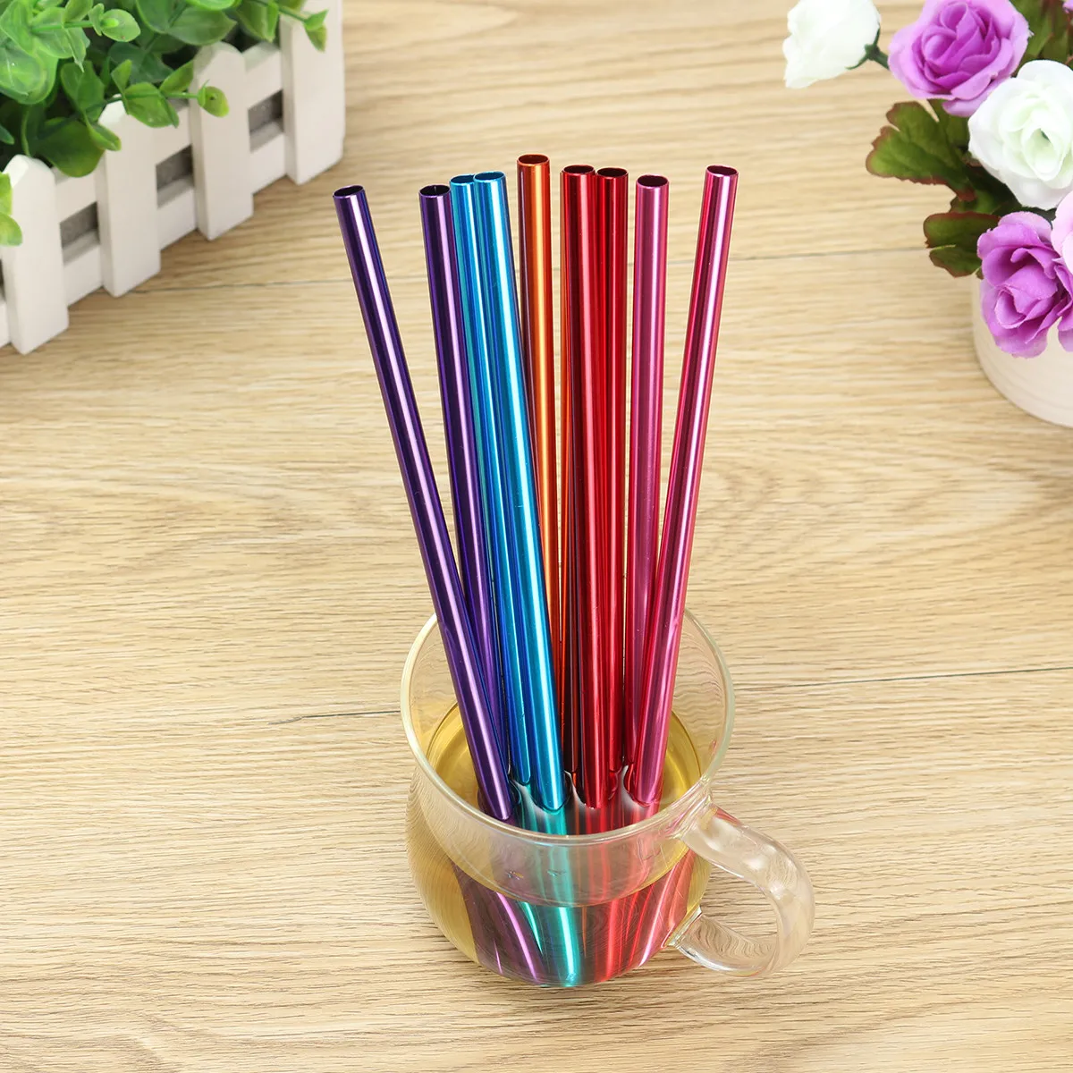 10Pcs Metal Aluminum Drinking Straws 215x8mm Reusable Party Supplies