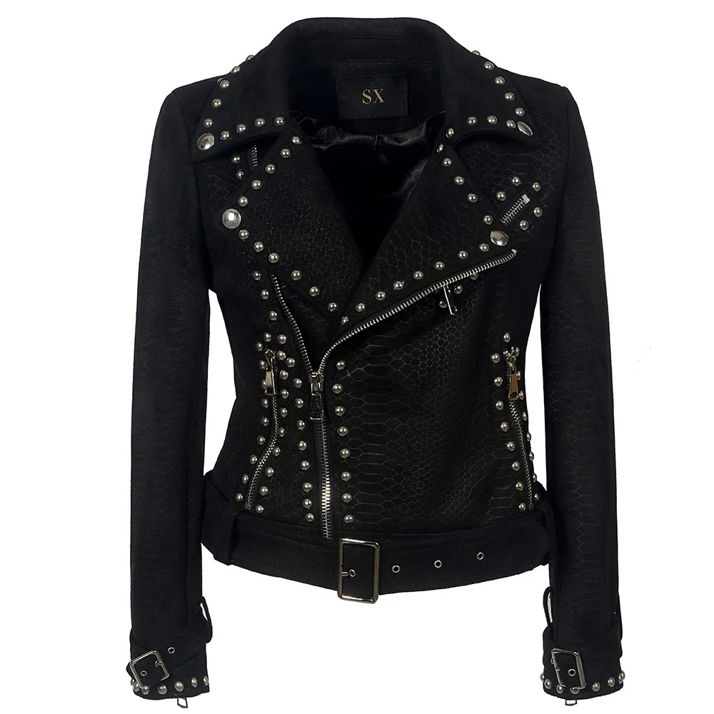 

Rosetic Gothic Jacket Coat Motorcycle Faux Leather Coats Streetwear Rivet Plus Size Belt Lapel Outwear Punk Winter Autumn Jacket