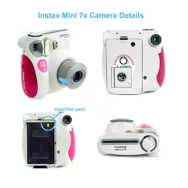 Аутентичная фотокамера моментальной печати Fujifilm Instax Mini 7 s, 10 листов белая пленка Fuji Instax Mini и селфи-объектив