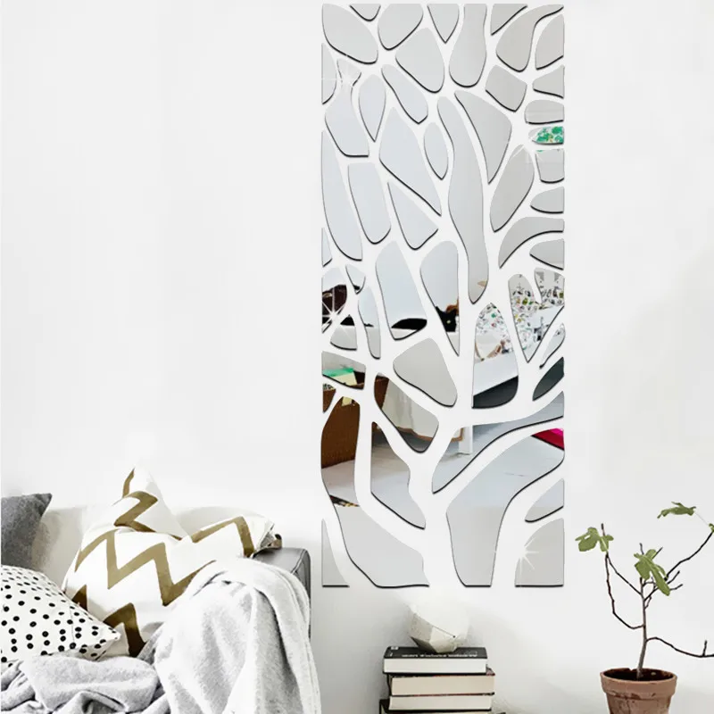 

DIY Splice Mirror Wall Stickers Tree New House Marriage Room Decoration Pegatinas Pared 3D Acrylic Mirrored Decorative Sticker