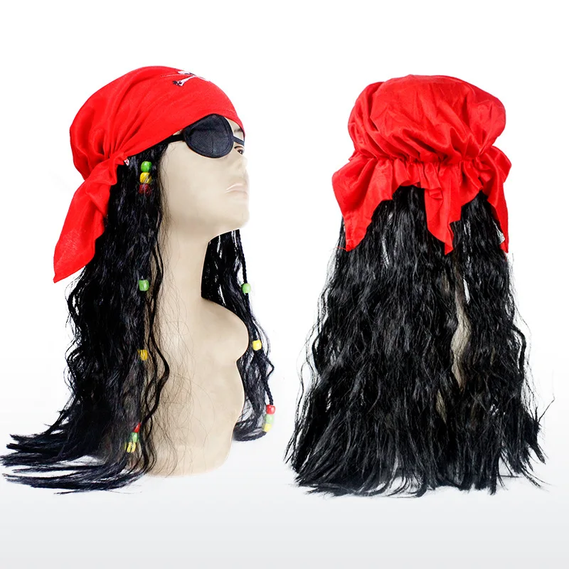 

Caribbean Pirates Jack Sparrow Cosplay Wig Mask Adult Captain Pirate Headscarf Accessories Sets For Halloween Fancy Dress