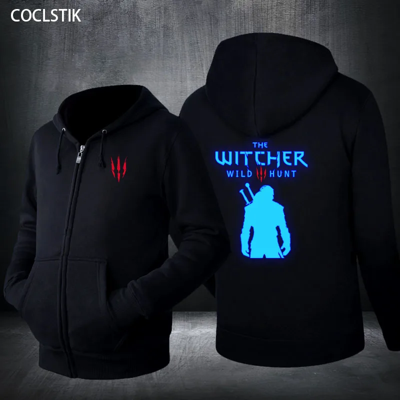 

New Spring/Autumn Mens The Witcher 3 Hoodies Zipper Jackets Male Fluorescent Geralt De Riv Jacket Wild Hunt Geralt of Rivia Coat