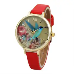 Модные часы Для женщин часы белый Колибри Прохладный Для женщин кожаный ремешок популярные кварцевый Best наручные часы Высокое качество C/4
