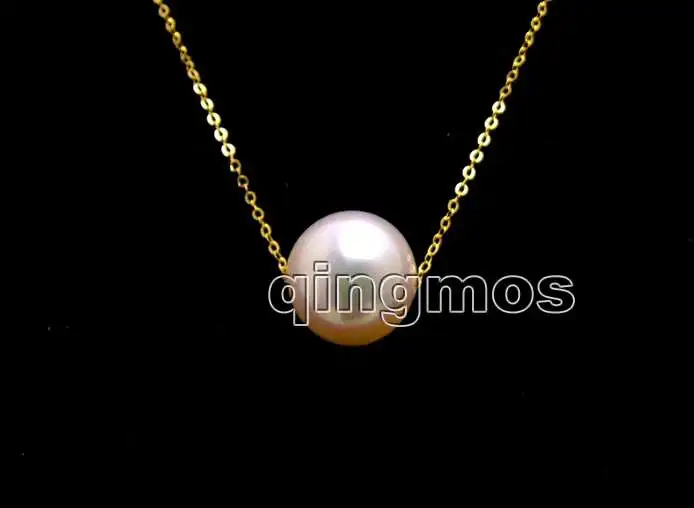 

Gold Chain Floating AAA 10-11mm White Round Natural Freshwater pearl 16" necklace-nec6164 wholesale/retail Free ship