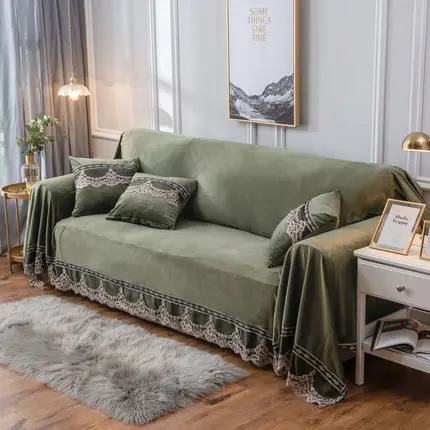 Европейский стиль, чехол для дивана, полотенце для гостиной, Плюшевые Чехлы, растягивающаяся мебель, чехол для дивана, роскошный чехол, Кружевной декор, 1 шт - Цвет: army green 1pcs