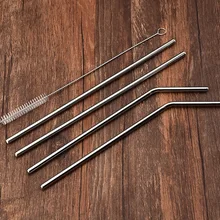 100 комплектов 5 шт./компл. из нержавеющей стали прямые/Изогнутые соломинки с чистящей щеткой в розничной упаковке wen6518