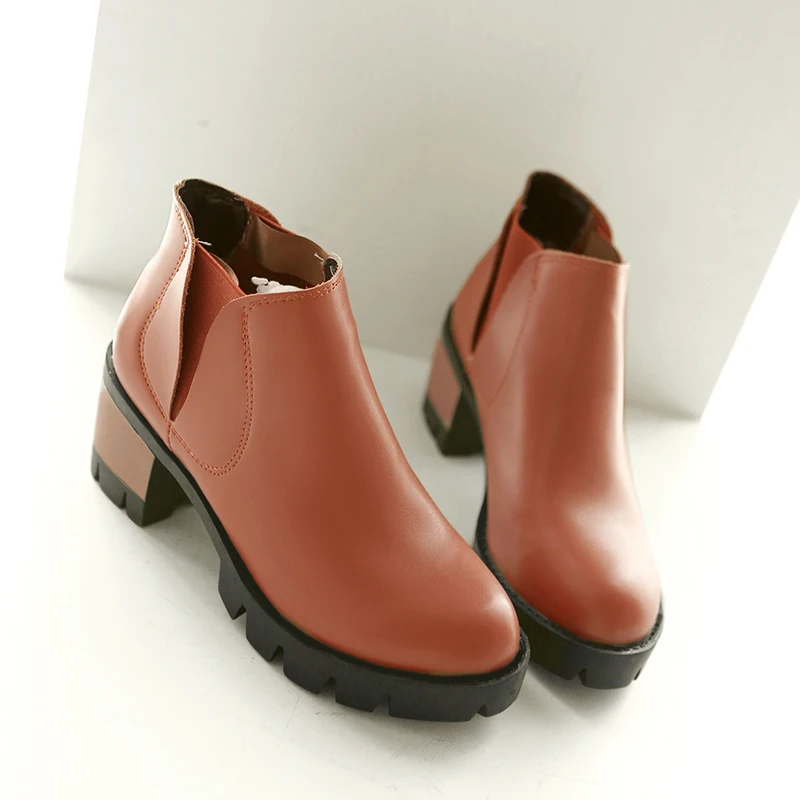 

British college style comfortable round toe ankle boots elastic yellow beige black med with women's motorcycle boots big size