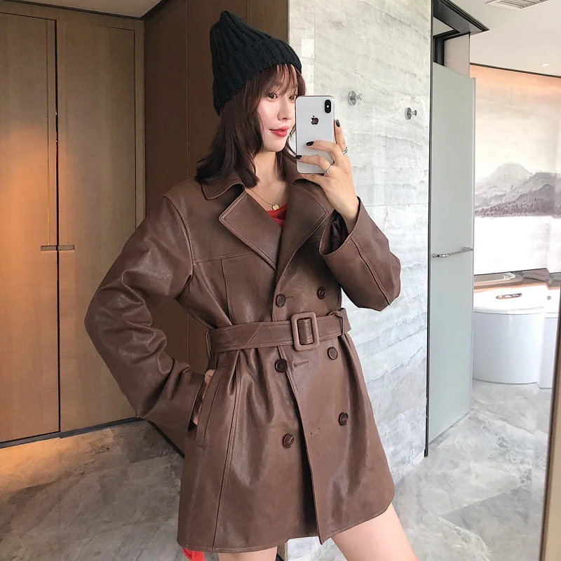 

EIFURKOP Short Genuine Leather Jacket Coats Women Slim Short Leather Jacket Real Sheepskin Leather Coat Female Ladies Overcoat