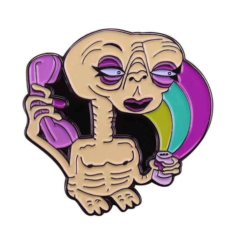 

Skeleton alien caller pin ghost skull pastel brooch horror Gothic art badge funny Halloween decor