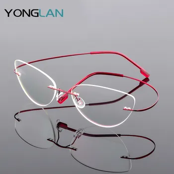 

Yong Lan Women Glasses Frame Cat Eye Myopia Alloy Rimless glasses Ultralight Design Eyewear Clear Lens Gafas Optical Glasses
