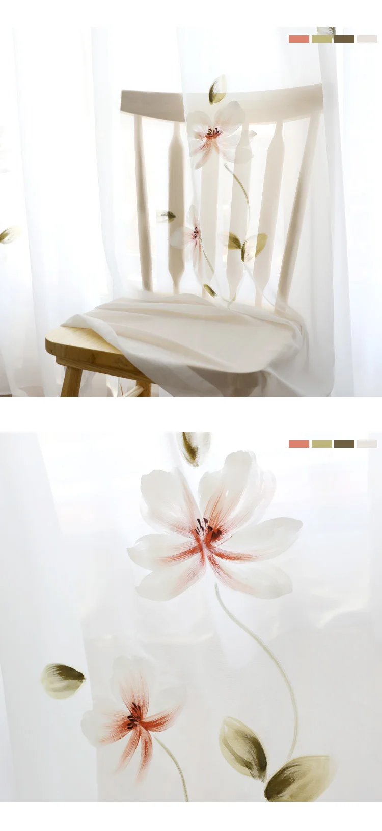 CITYINCITY Hand drawing curtains for living room Elegant lotus kitchen curtain For bedroom Window ready made Curtain Customized06