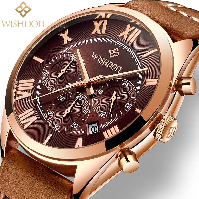 

2017 Luxury WISHDOIT New Fashion Leather Strap Multifunction Watches Men Quartz Watch Waterproof Wristwatches Male Table Relojes