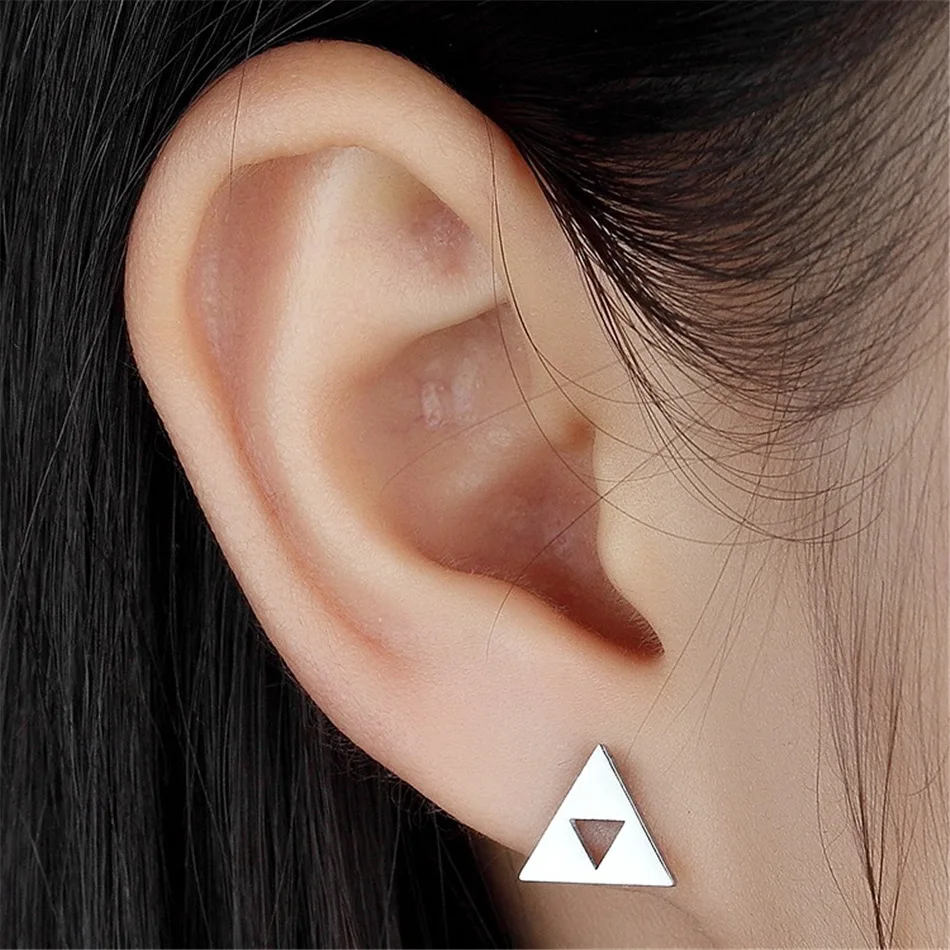 

FGifter Silver Color Triangle Earrings Office Women Men Stainless Steel Stud Earrings Metal Ear Piercing Jewelry