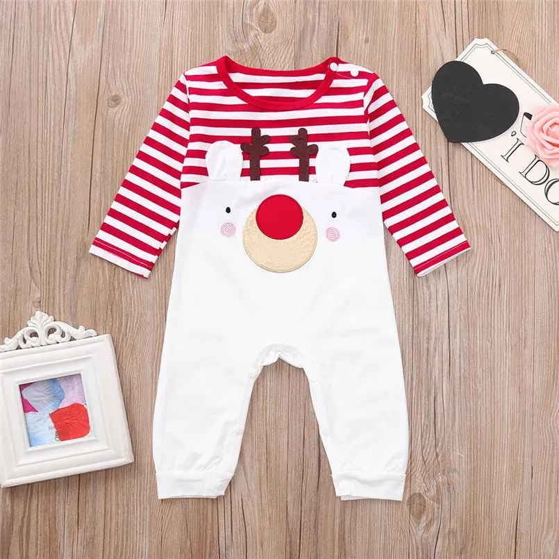 Baby Fashion Toddler Infant Baby Boys Girls Christmas Deer Striped Romper Jumpsuit Outfits romper do beb menina #15O22 (7)