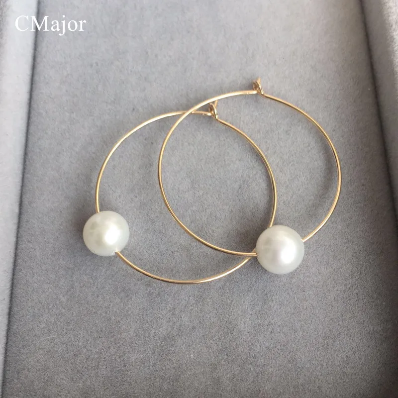 

CMajor 7-8mm Perfect Round Natural Pearl Hoop Earrings Fashion Party Anti Allergy Gold Filled Hoop Earring Pearl Jewelry