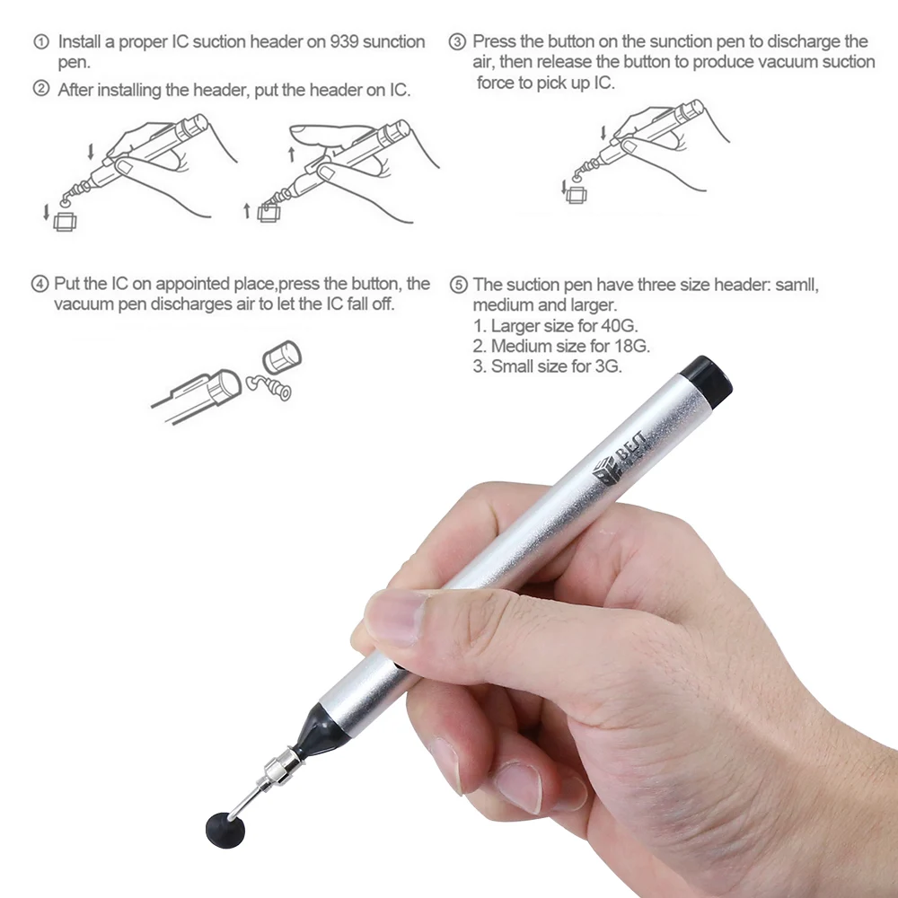 BST-939 Vacuum Suction Pen Tools Header Vacuum Suction Pen Alternative Tweezers Pick Up Tools Mini Vacuum Sucking Pen Repair
