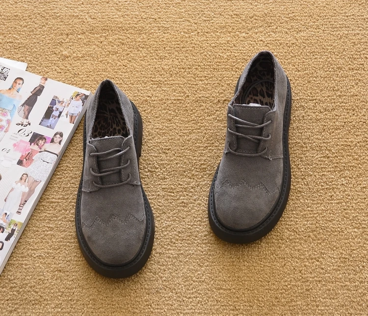 

2018 New Flat With Single Shoes Thick Bottom Round Head Flat Shoes Women Lace Up Creepers Single Shoes Female