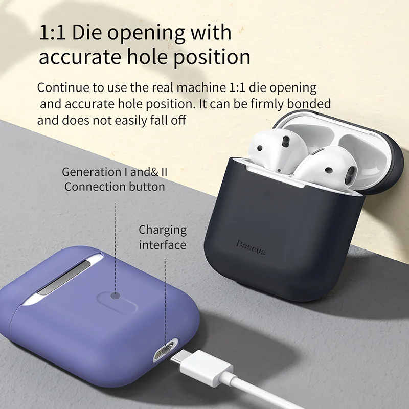 Чехол Baseus для наушников AirPods Цветной силиконовый чехол 2 1 беспроводных Bluetooth Airpods