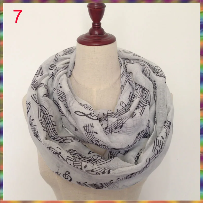 

2017 gg women black white music note print infinity scarf Loop Scarves Female For Ladies Girl