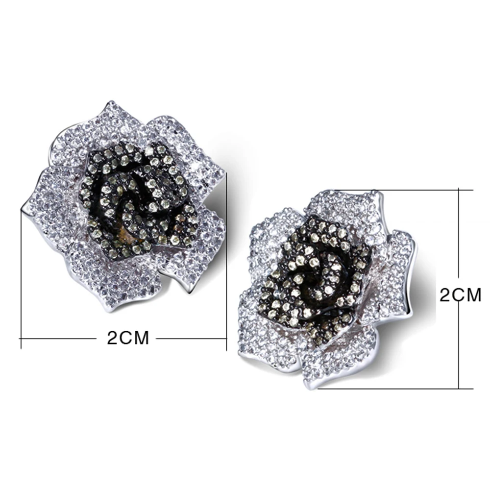 Beautiful large stud earring Pave Green Siam Olivine crystal color stones Rhodium plate jewelry women big rose flower earrings