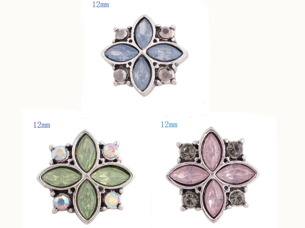 10pcs/lot Partnerbeads 12mm mini Snap Jewelry Rhinestone Flower Crystal