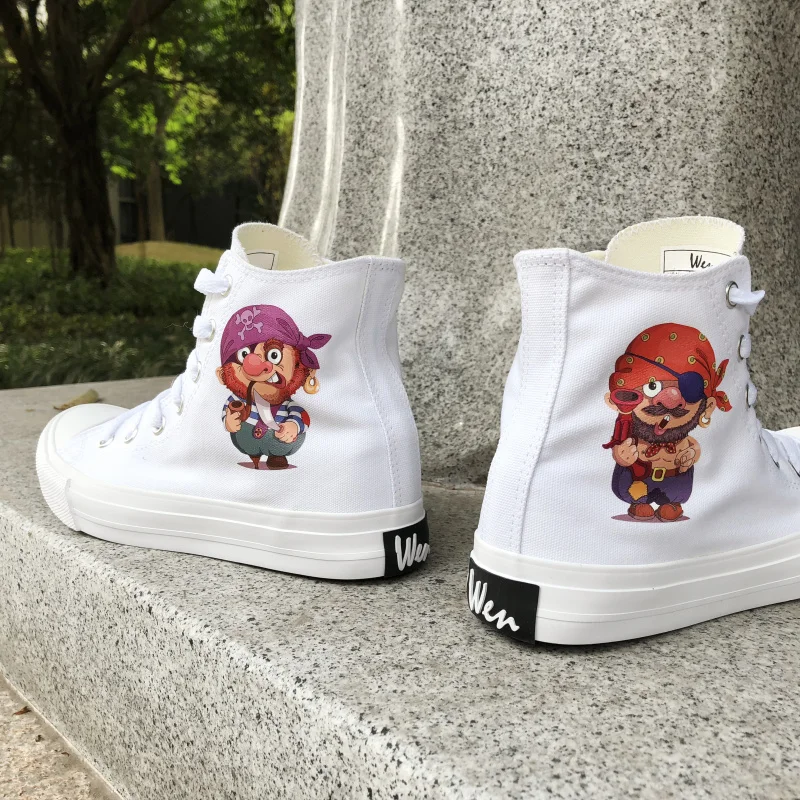 

Wen Design Canvas Womens Shoes Cartoon Image Turbaned Pirate High Top Laced White Black Sneakers Mens Skateboarding Outdoor