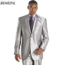 mens slim fit groom wedding suit shiny sliver custom made suits formal wear tailor made tuxedo 2017
