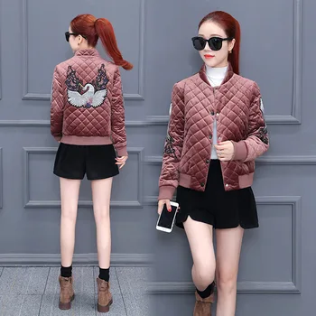 

Winter embroidery Jacket Women Fashion Gold Velvet Parkas Femme Zipper Slim Chaquetas Mujer Cotton Wadded Outerwear Warm Coat