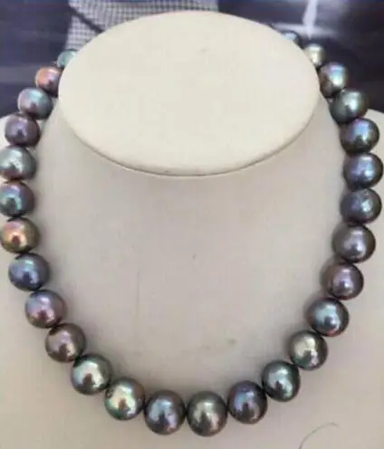 

shipping HUGE PERFECT 10-11 12-13mm TAHITIAN BLACK RED GREEN PEARL NECKLACE17.5"14KGP