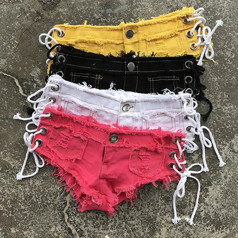 European Sexy Women String Jeans Shorts Summer Booty Shorts Bandage Hot