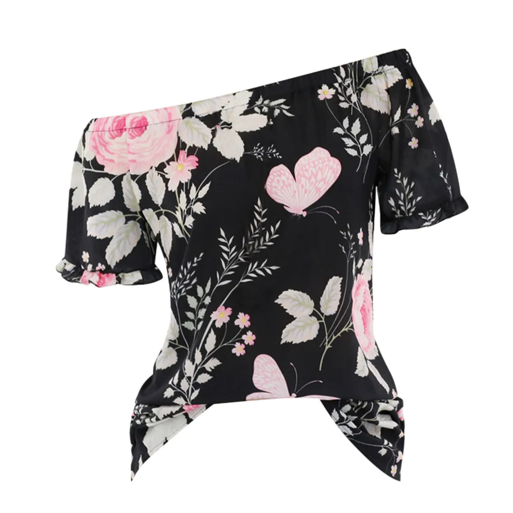 

T-shirts for women New 2019 Fashion Women Short Sleeve Sexy Women Off Shoulder Floral Printed Casual Tops Casual Party T Shirt