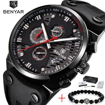 

Top Luxury Brand BENYAR 5110M Men's Watches Stopwatch Date Genuine Leather Waterproof Clock Man Quartz Watches Men Fashion Watch