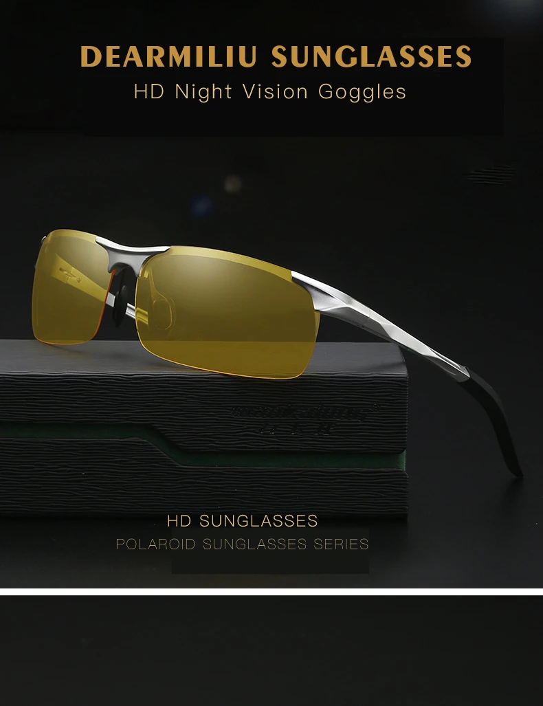 DEARMILIU алюминиевый магний спортивные мужские очки ночного видения Поляризованные солнцезащитные очки с золотым обрамлением очки без оправы для мужчин
