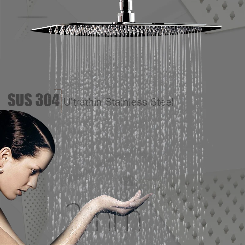 Multiple Sizes Options SUS304 Square Shower Head Chrome Ultrathin Rainfall Shower Head Ceiling Wall Top Over Sprayer Antirust shower head shower nozzle