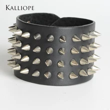 В Стиле Ретро панк четыре ряда заклепки широкий версия кожаный браслет модный мужской Bijoux