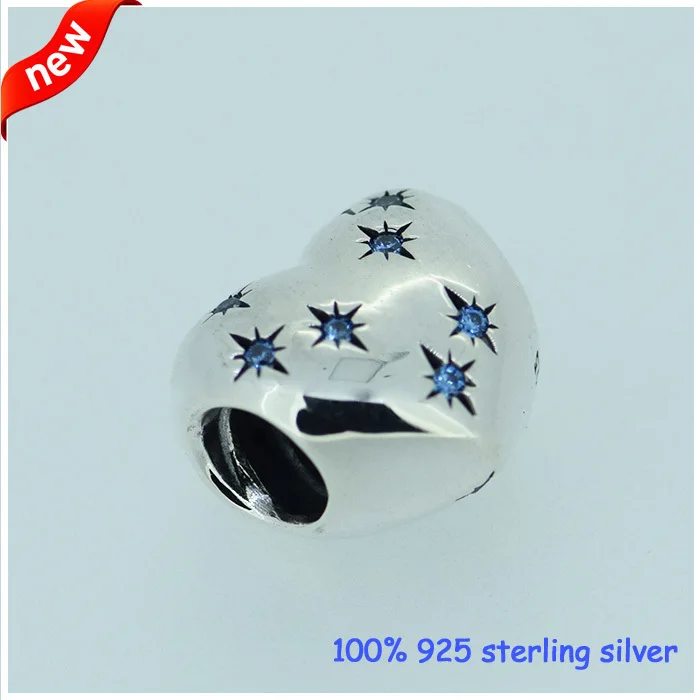 

Fits Pandora Bracelets Cinderella Heart Silver Beads With Blue CZ New Original 100% 925 Sterling Silver Charms DIY Wholesale