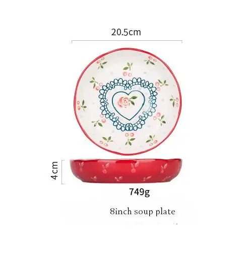 KINGLANG керамический фарфор Вишневый узор дизайн суп блюдо лапша салатник столовая посуда - Цвет: plate