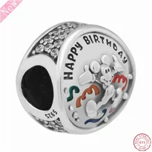 Desney Микки Маус Happy Шарм с днем рождения бусины для женщин ювелирных изделий DIY Fit PANDORA талисманы Серебро 925 FL795