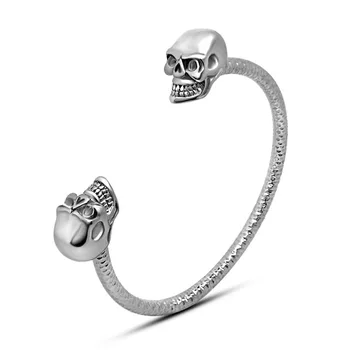 

Stainless Steel Bracelet Retro Gothic Double Skull Cuff Bracelets Male Bangles Personality Men's Cuff Punk Rock Fashion Jewelry