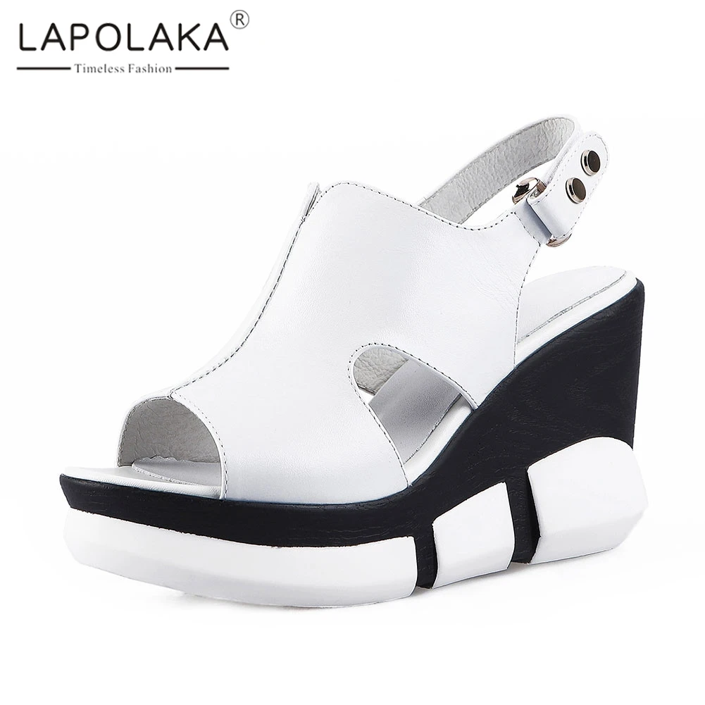 

Lapolaka Brand New Ladies Wedges High Heels women's Genuine Leather Shoes Woman Casual Party Office Summer Sandals Female