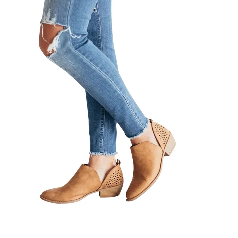 Adispulent Spring and Autumn European American new style pointed thick heeled hollow short boots nude | Обувь