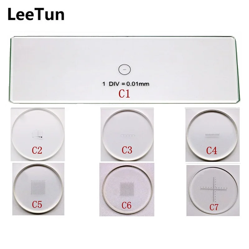 

LeeTun C1-C7 6 Pieces Eyepiece Micrometer 1 Piece Stage Objective Calibration Slide for Biological Microscope 23.2mm Ocular