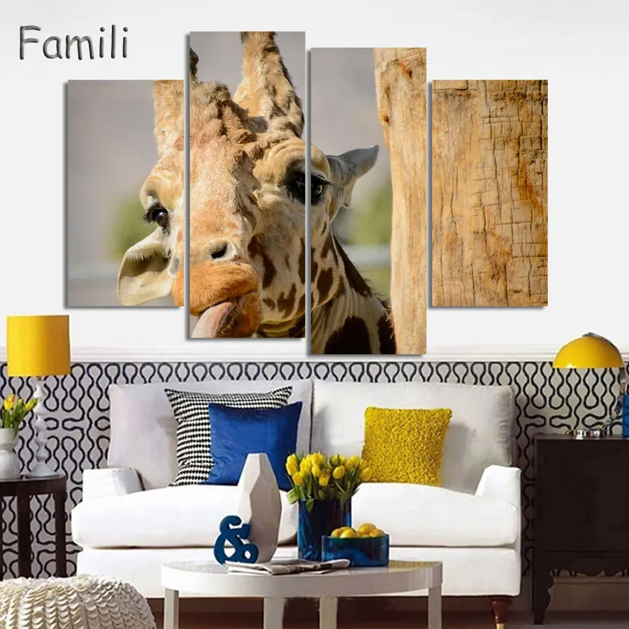 

4pcs /set Abstract African Landscape Animal Giraffe Wall Art Painting On Canvas silhouette Picture Modern Home Decor Set