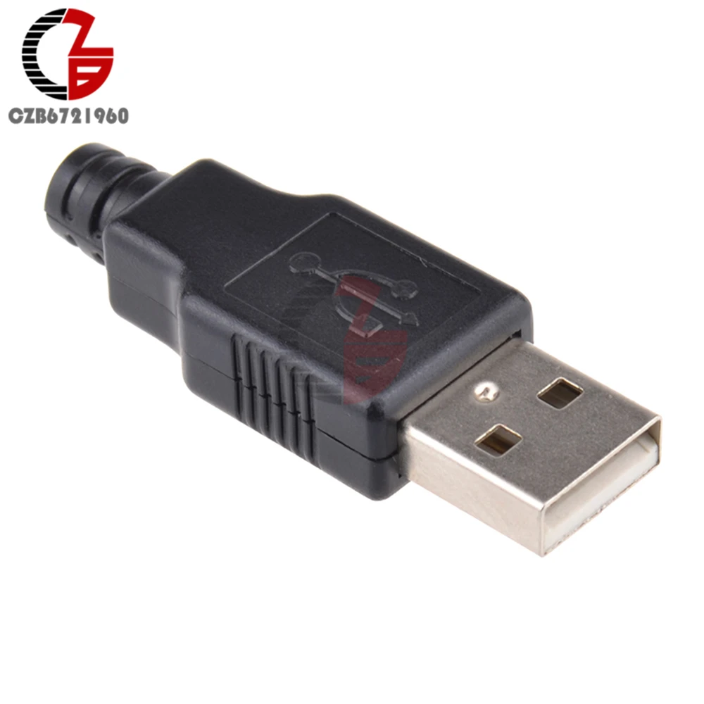 

10Pcs USB2.0 Type-A Plug 4-pin Male Adapter Connector 4Pin USB Jack with Black Plastic Cover