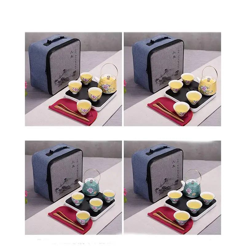 

Chinese Travel Kung Fu Tea Set Ceramic Portable Teapot Porcelain Teaset Gaiwan Tea Cups of Tea Ceremony Tea Pot With Travel Bag