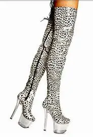Пикантные Кожаные ботфорты с леопардовым принтом на высоком каблуке 17 см; высокие сапоги до бедра на платформе 7 дюймов; женские мотоциклетные сапоги - Цвет: 01